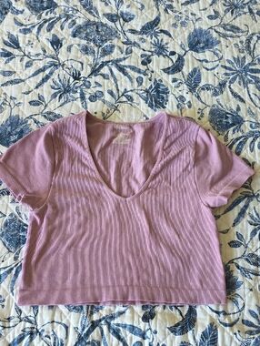 wild fable Lavender Ribbed V-Neck Crop Top